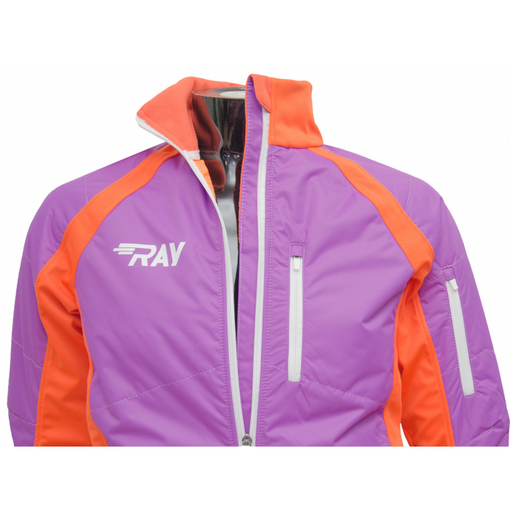 Куртка утеплённая туристическая  RAY  WS модель OUTDOOR (UNI)  фиолет/оранж белая молния белый лого фото 4