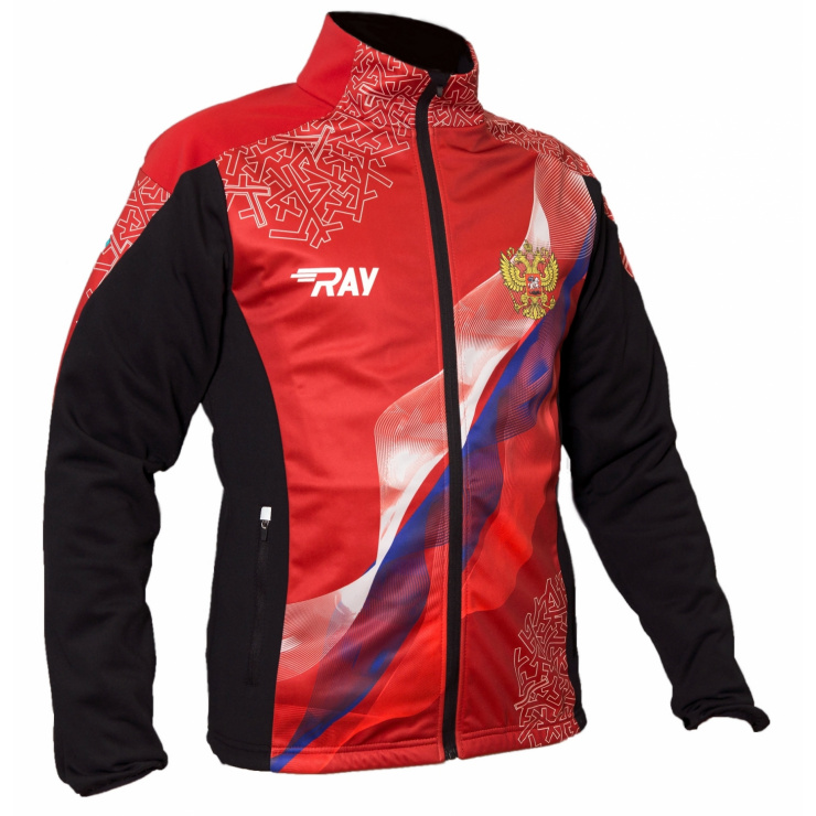 Куртка разминочная RAY WS модель PRO RACE (Men) принт красный, флаг РФ фото 1