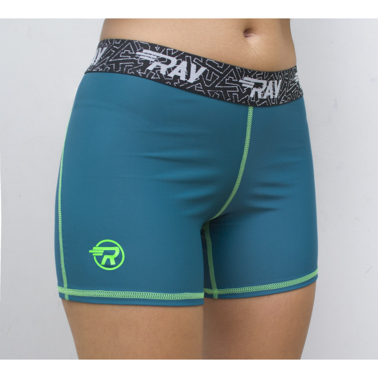 Шорты RAY компрессионные  (Women) темно-зеленый, резинка черная бренд, лого светло-зеленый фото 1