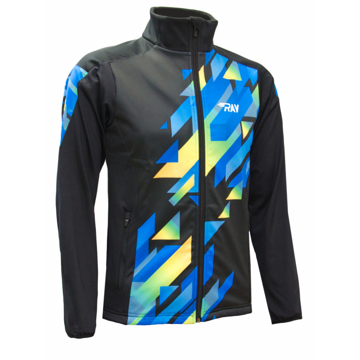 Куртка разминочная RAY WS модель PRO RACE (Men) принт Призма черный/голубой фото 1