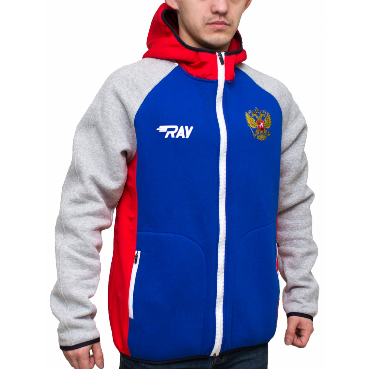 Толстовка спортивная RAY модель NEXT (UNI) капюшон синий/серый/красный шов фото 1