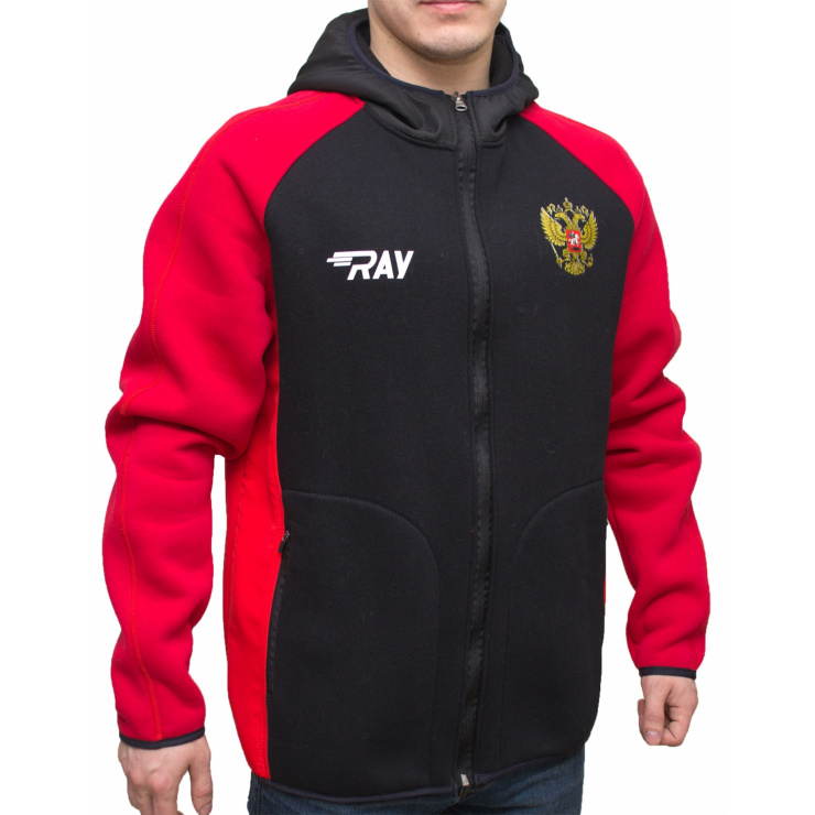 Толстовка спортивная RAY модель NEXT (UNI) с капюшоном, черный/красный/красный шов фото 1
